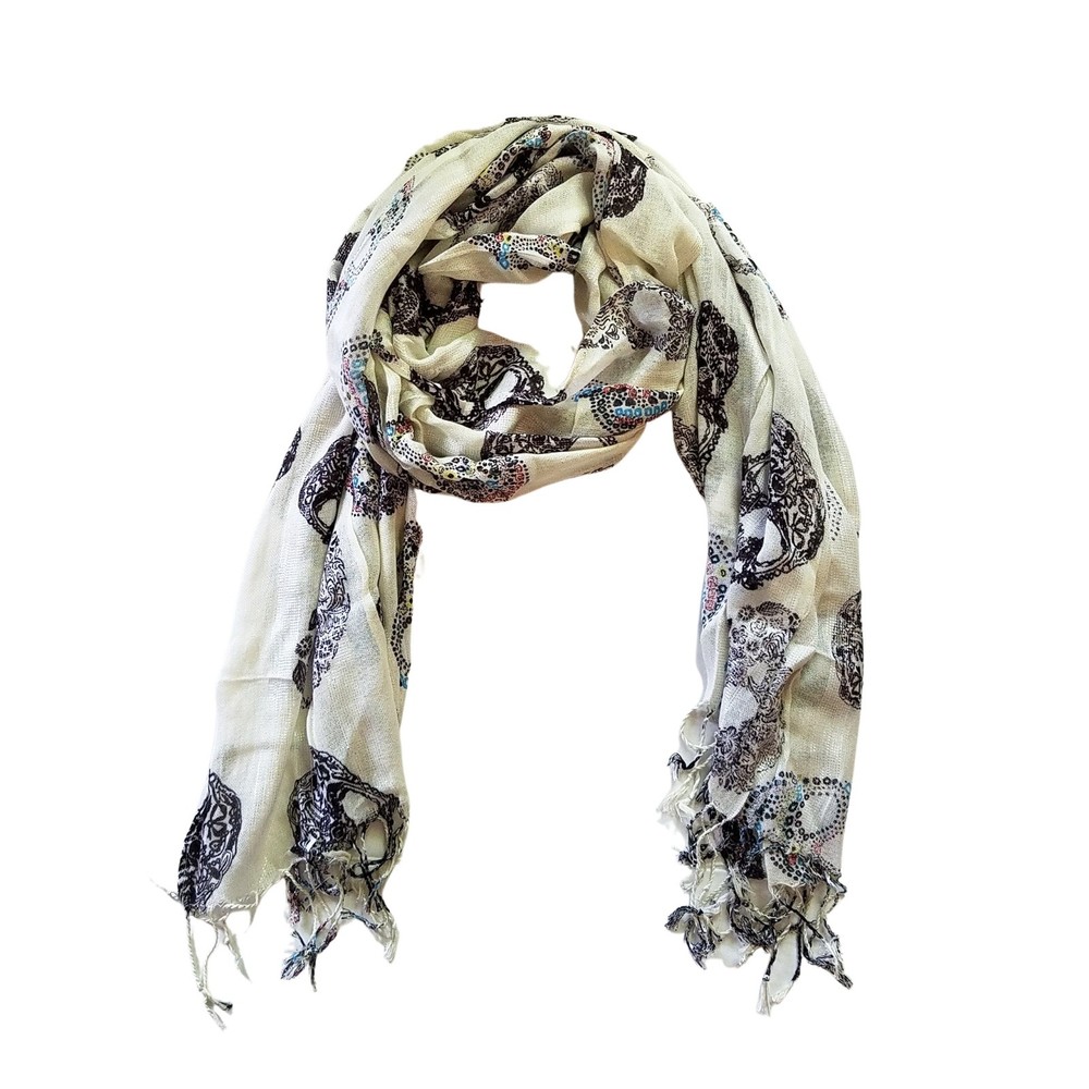 Pier 1 Sugar Skulls All-Purpose Wrap Scarf 20 ¾ in x 5ft 7 5/8 in